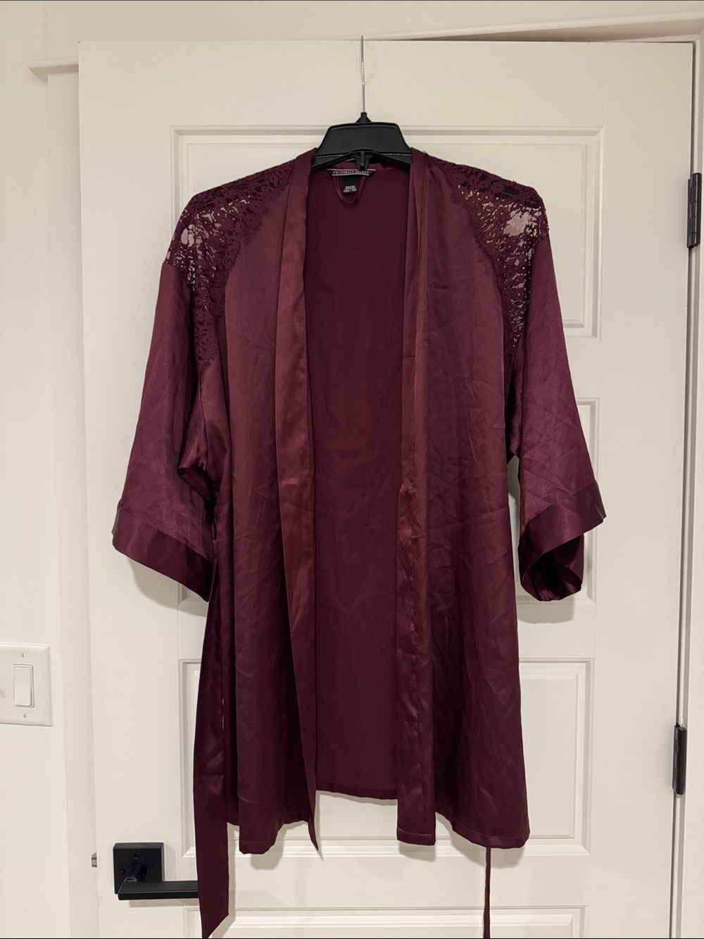 Victoria's Secret Satin Lace-Shoulder Robe in Burgundy